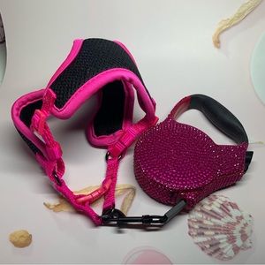 XS PINK HARNESS AND BED-DAZZLED RETRACTABLE LEASHE